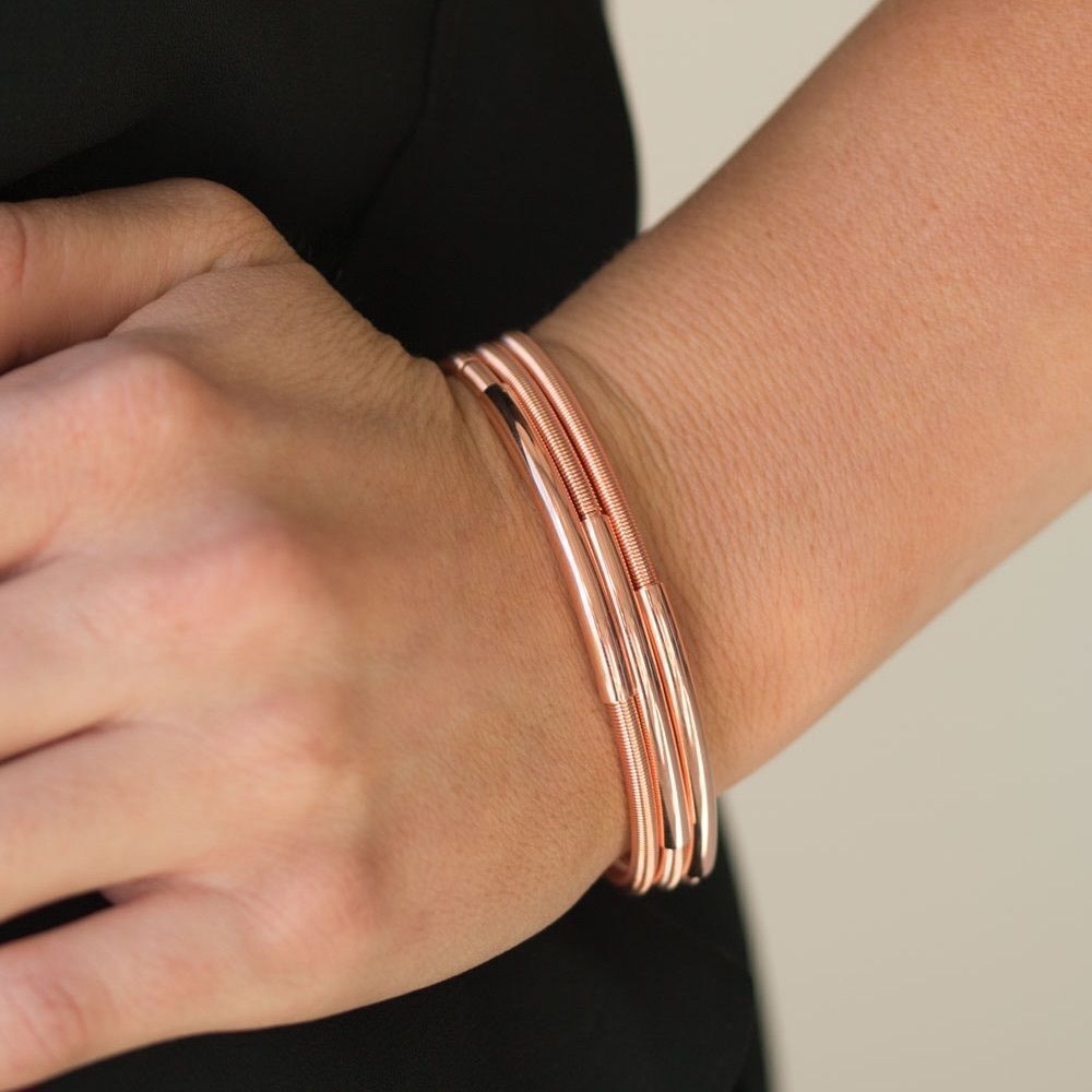 3 set Copper coil stretch band with 3 solid slides bracelet